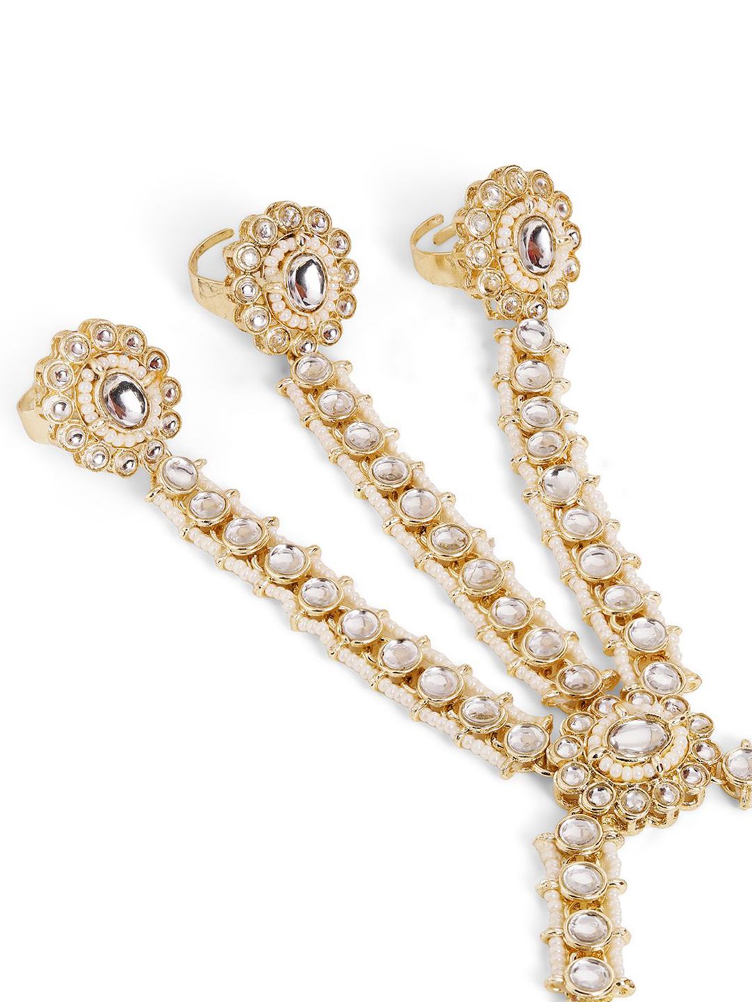 Priyaasi Women Gold-Plated Kundan Stone Studded & Pearls Beaded Hathphool Bracelet