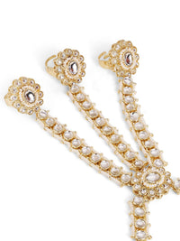 Priyaasi Women Gold-Plated Kundan Stone Studded & Pearls Beaded Hathphool Bracelet