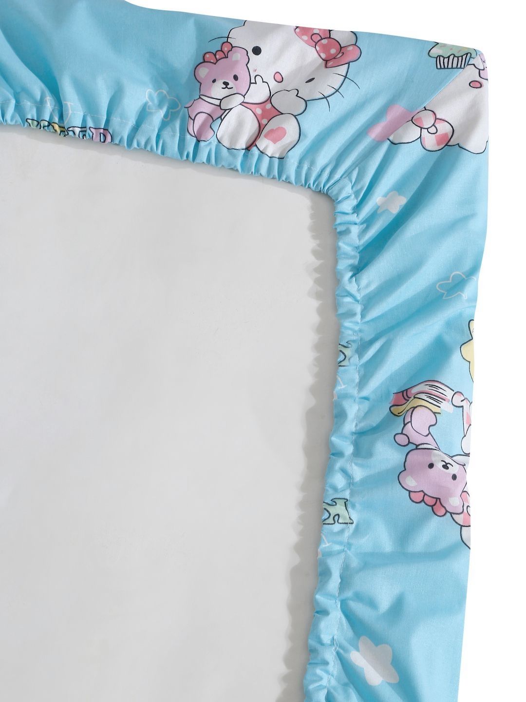 Myntra Elegant Homes Blue Cartoon Characters Pure Cotton 400 TC Fitted Single Superfine Bedsheet with a Pillow Cover-89 x 59 inches