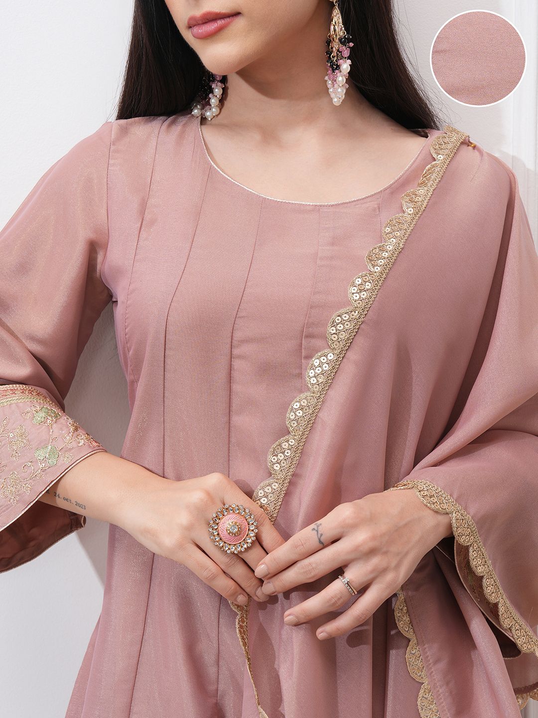 Vishudh Women Ethnic Motifs Embroidered Regular Kurta with Trousers & With Dupatta