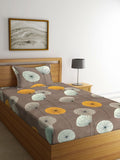 Myntra Elegant Homes Brown Floral Cotton 300 TC Single Fine Bedsheet with a Pillow Cover-85 x 59 inches