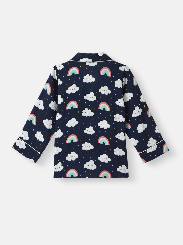 Nauti Nati Boys Clouds and Rainbow Print Shirt dan Pajama Night Suits
