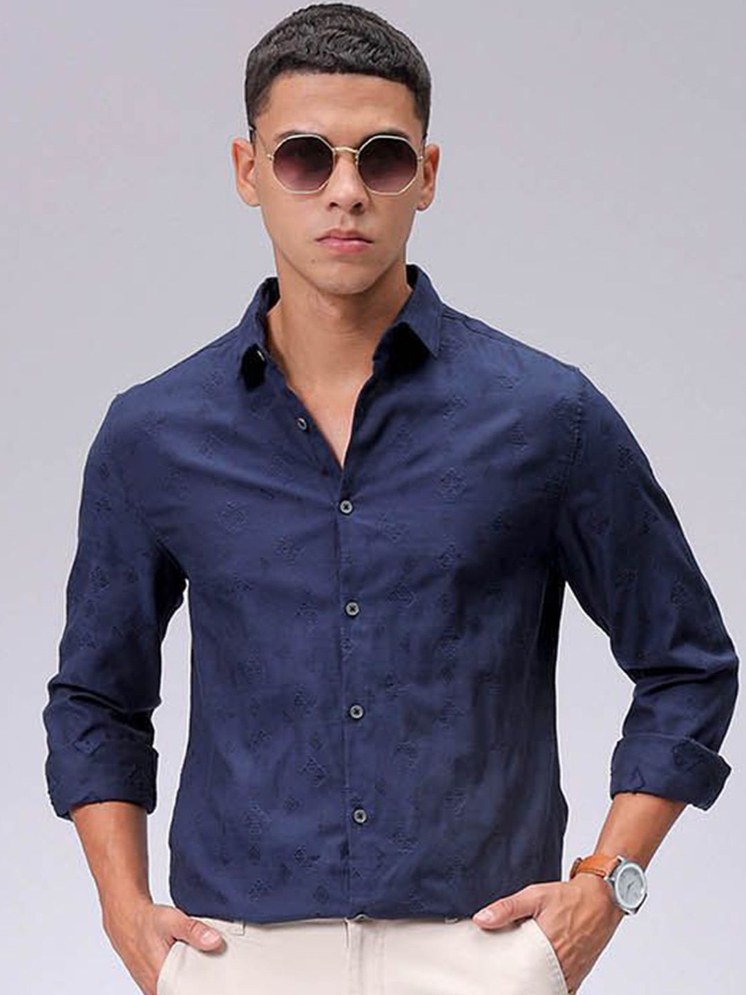 The Indian Garage Co Men Regular Fit Dobby Textured Resortwear Shirt