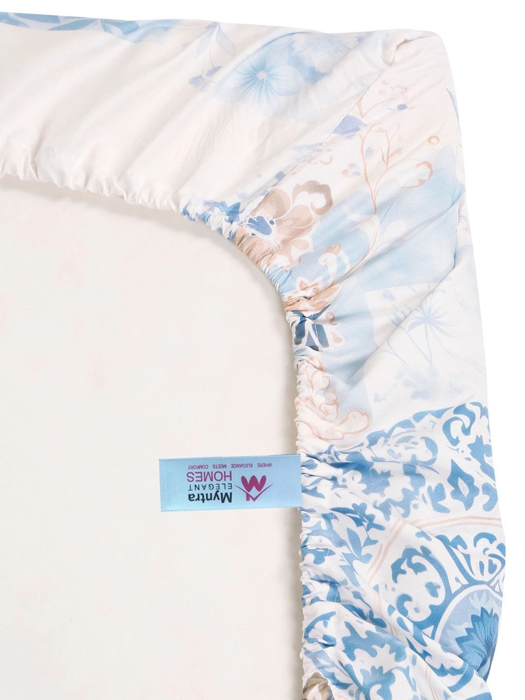 Myntra Elegant Homes Blue Geometric 400 TC King Bedsheet with 2 Pillow Covers