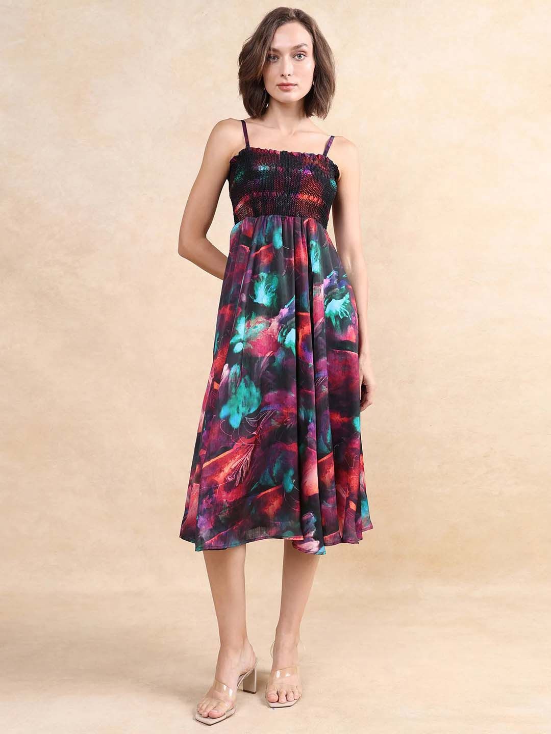 RAREISM Floral Print Fit & Flare Midi Dress