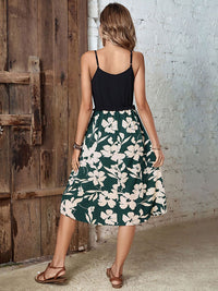 DressBerry Floral Print Button Detailing Shoulder Straps A-Line Midi Dress