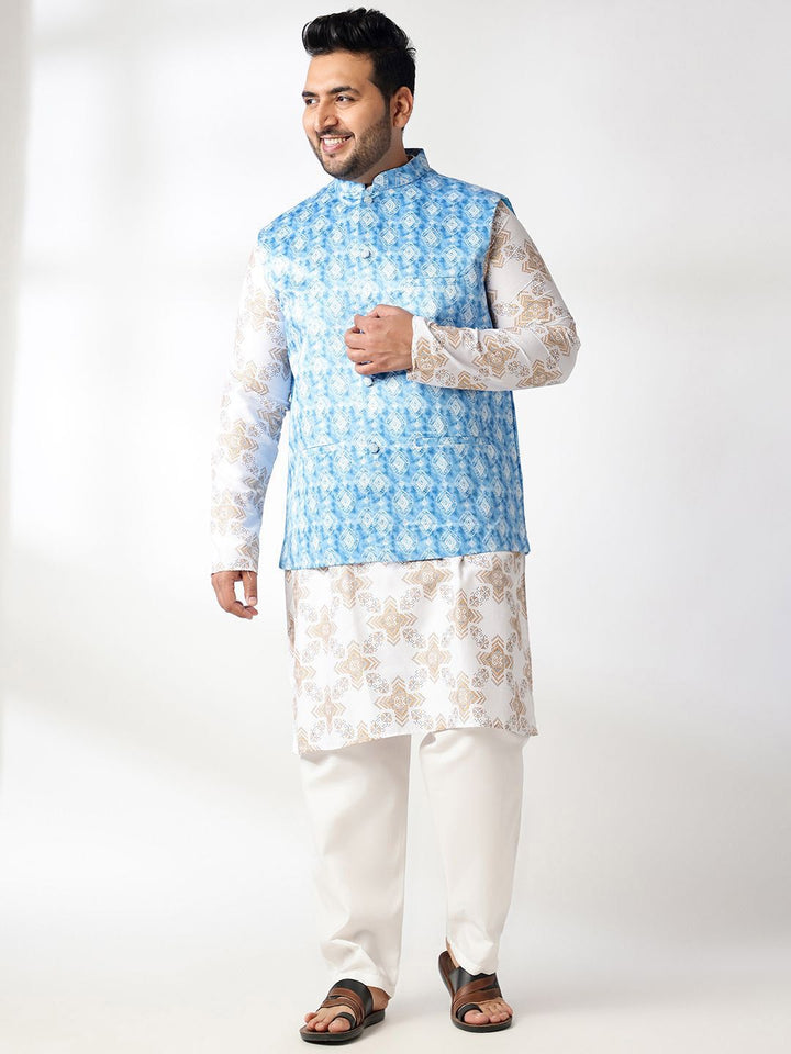SOJANYA PLUS Men Plus Size Geometric Printed Kurta with Pyjamas