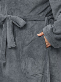 KLOTTHE Plus Size Long Sleeve Woolen Bath Robe With Belt
