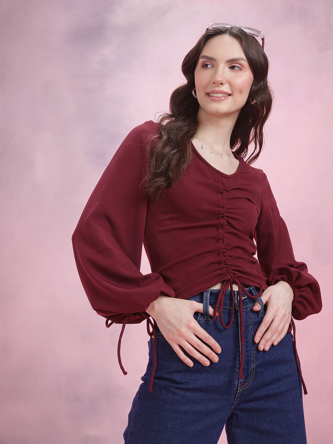 DressBerry Ruched Puff Sleeve Top