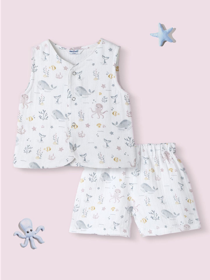 Nauti Nati Boys Printed Pure Cotton Jhabla With Shorts