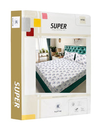 KLOTTHE White & Blue Printed 300 TC Fitted King Bedsheet 2.5 x 2.25 m