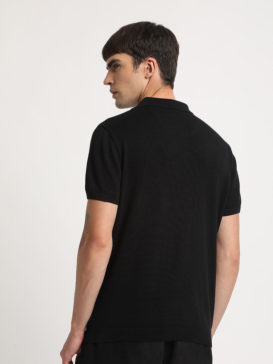 THE BEAR HOUSE Self Design Regular Fit Polo Collar Cotton T-shirt