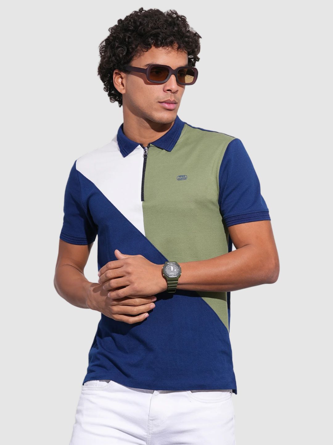 Being Human Men Colourblocked Polo Collar Applique T-shirt
