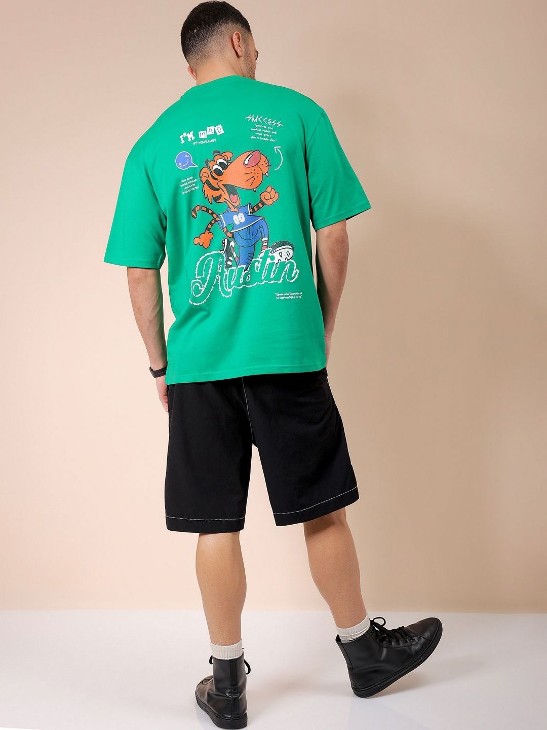 The Indian Garage Co Men Graphic Printed Round Neck Cotton Oversized T-shirt