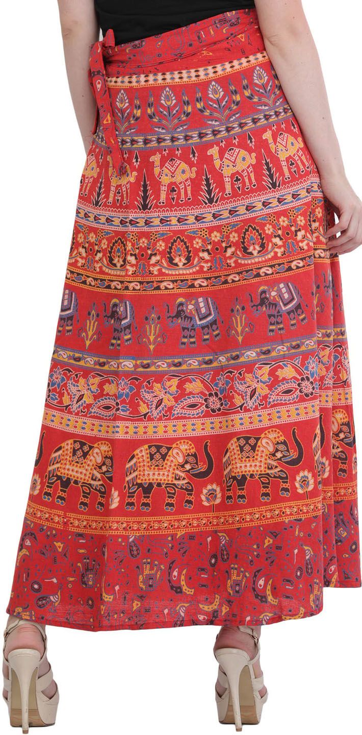 Exotic India Printed Pure Cotton Maxi Wrap Skirts