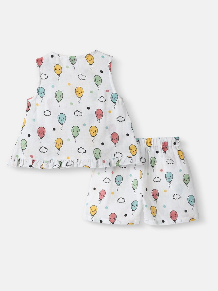 Nauti Nati Girls Printed Pure Cotton Top With Shorts