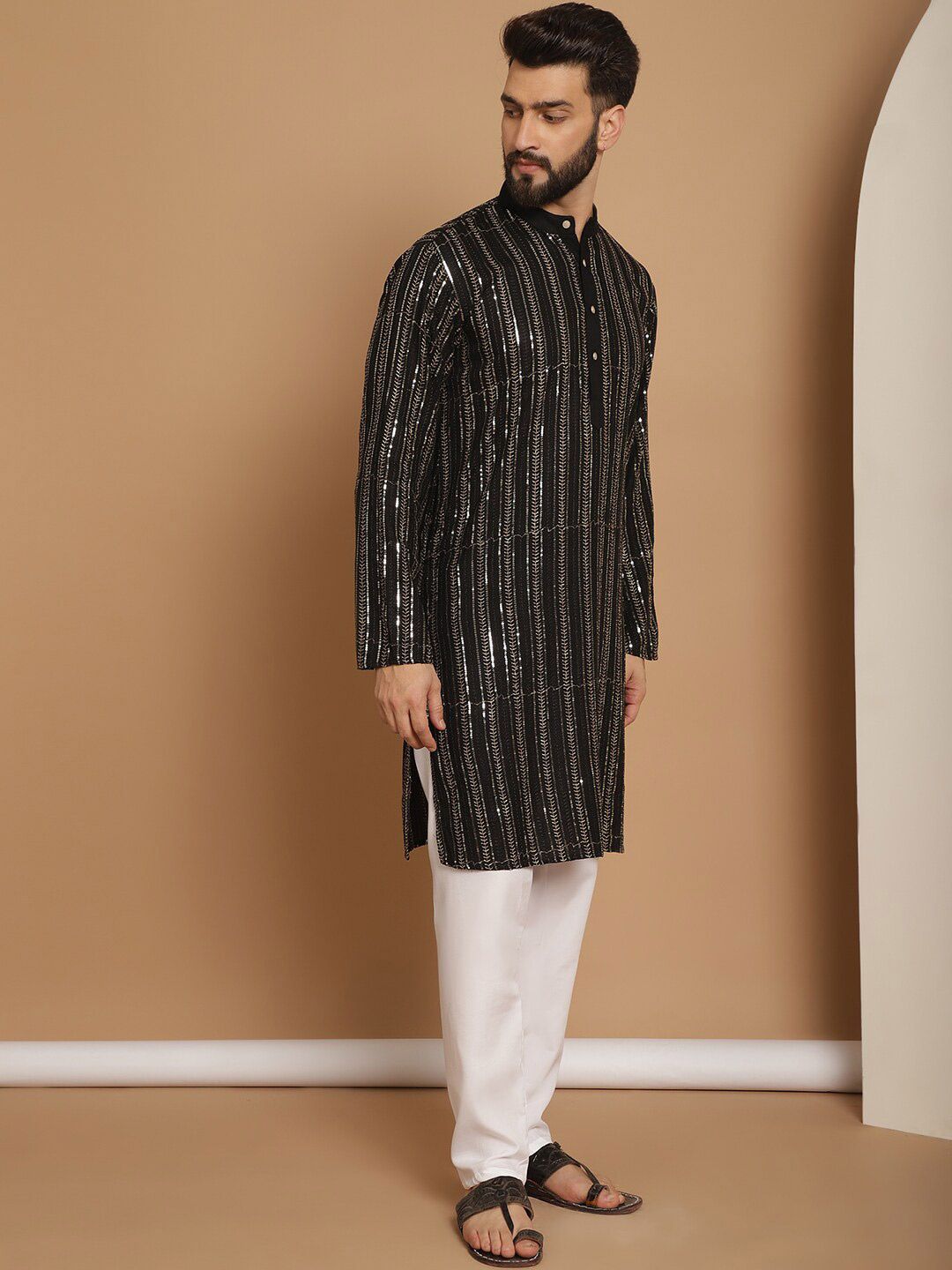 Anouk Embroidered Regular Sequinned Pure Cotton Kurta & Churidar