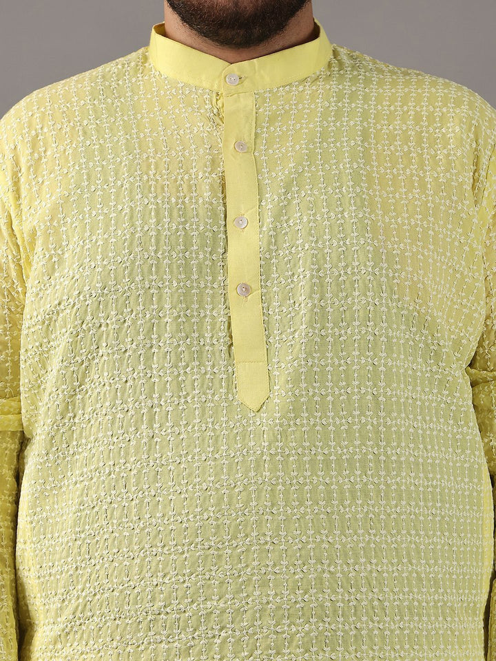 SOJANYA PLUS Plus Size Lelaki Motif Etnik Sulam Kurta Kapas Tulen Bersama Piyama