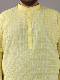 SOJANYA PLUS Plus Size Lelaki Motif Etnik Sulam Kurta Kapas Tulen Bersama Piyama
