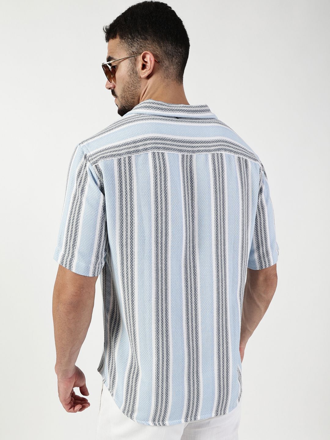 Thomas Scott Men Premium Spread Collar Vertical Striped Cotton Slim Fit Casual Shirt