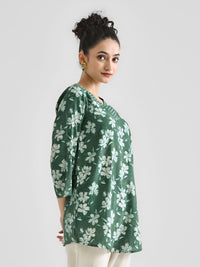 Rustorange Floral Printed V-Neck Pure Cotton Kurti