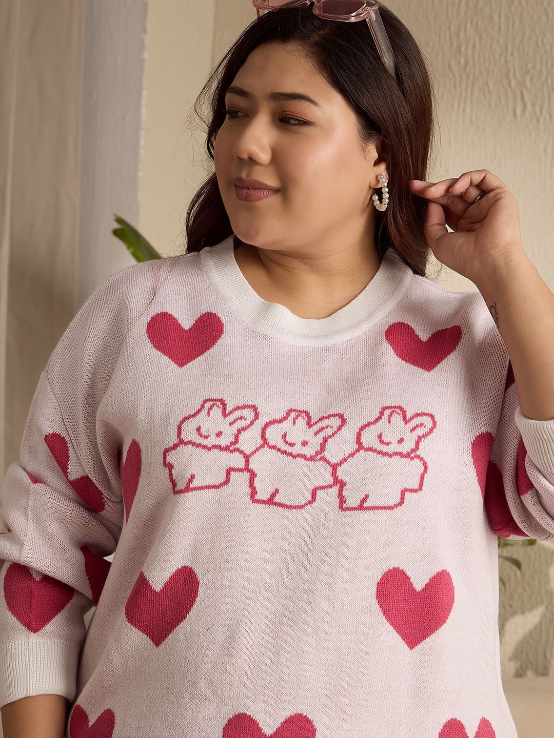 Berrylush Curve Women Conversational Printed Pullover Sweater