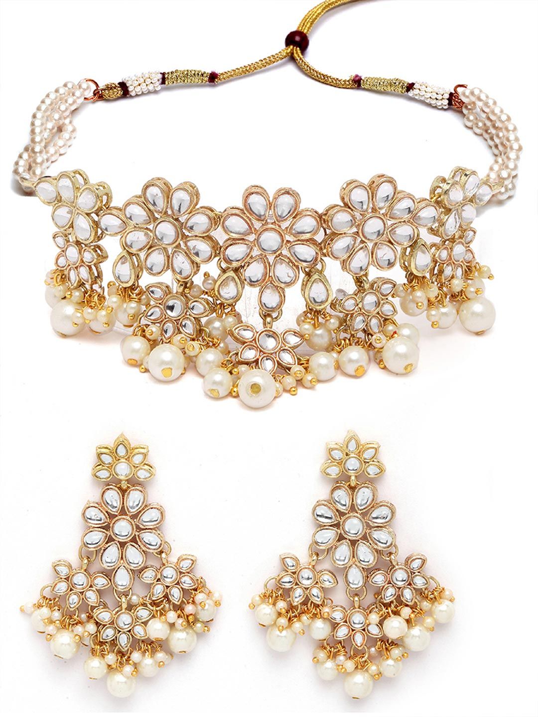 Karatcart Kundan-berlapis emas Kundan & Pearl Beaded Jewellery Set