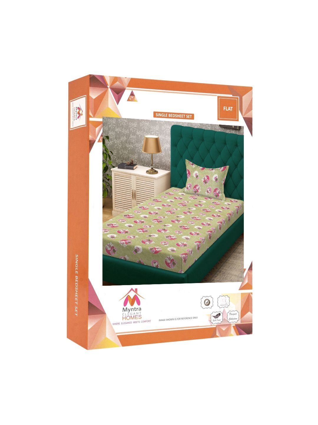 Myntra Elegant Homes Green Conversational Pure Cotton 400 TC Single Cadar Superfine dengan Sarung Bantal-89 x 59 inci