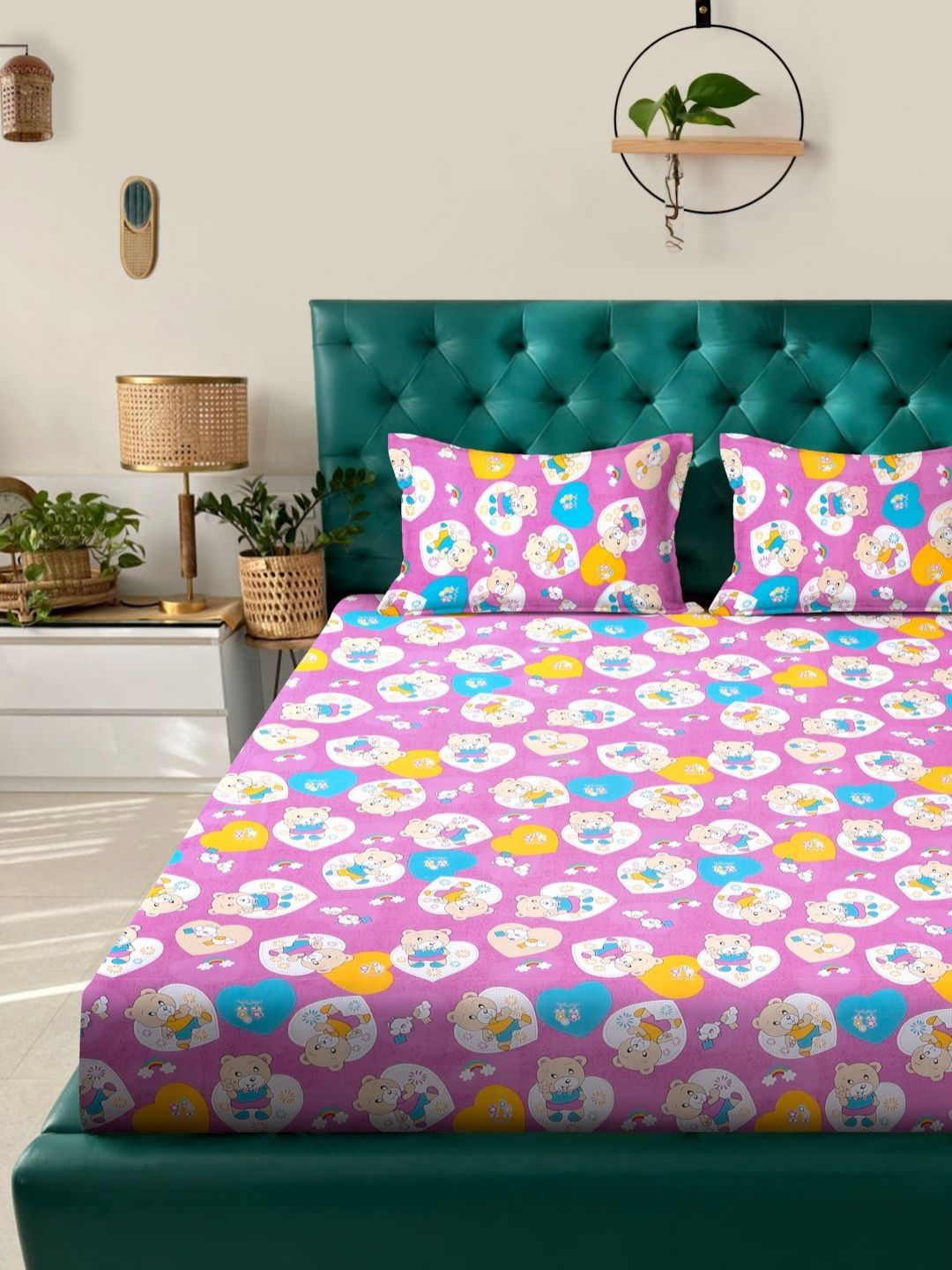 Myntra Elegant Homes Purple & Blue Printed 400 TC Cotton Set Cadar King 2.50 m x 2.25 m
