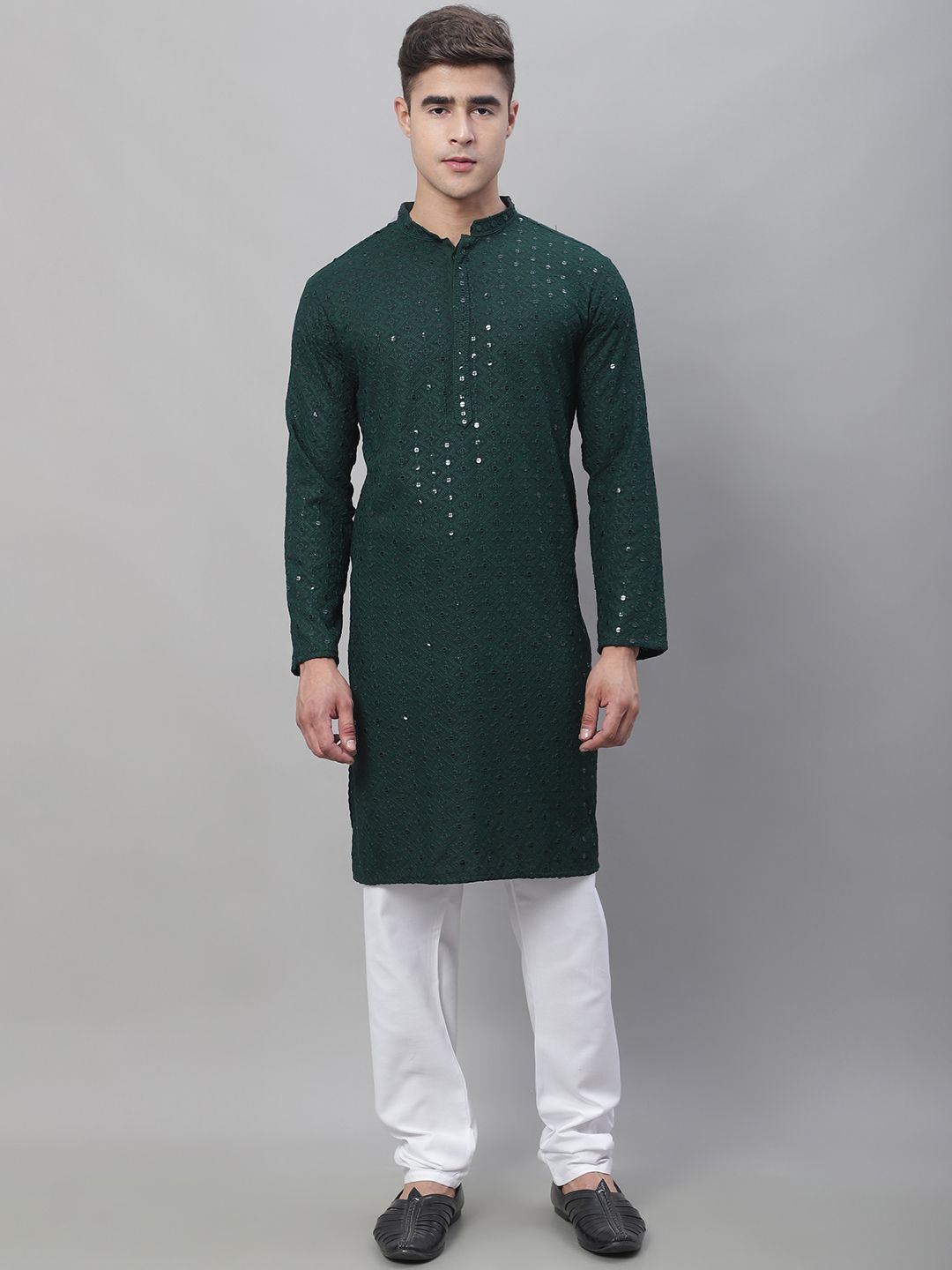 SOJANYA Geometric Embroidered Pure Cotton Kurta With Churidar