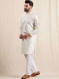 Kurta Kolar Jalur Sulam Bunga Anouk Lelaki dengan Piyama & Jaket Nehru