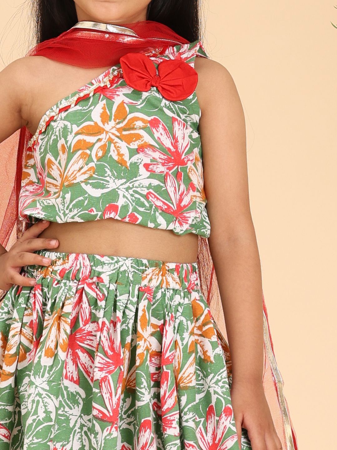 Cutiekins Girls Printed Ready to Wear Lehenga & Blouse With Dupatta