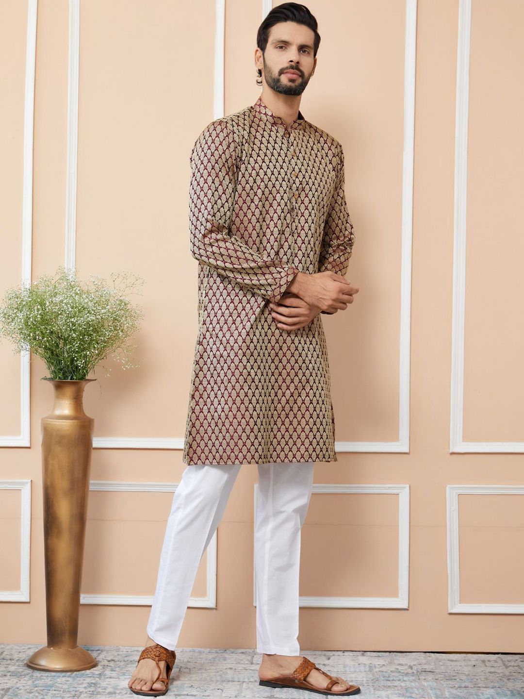 See Designs Ethnic Motifs Woven Design Mandarin Collar Straight Kurta