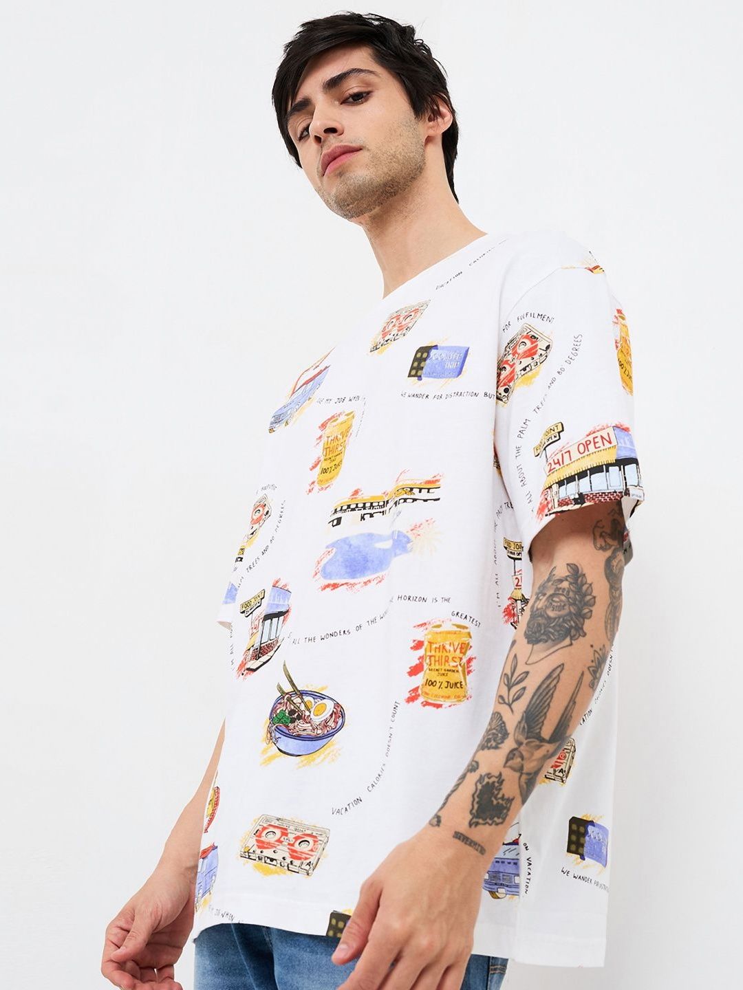 SPYKAR Men Conversational Printed Round Neck Cotton Relaxed Fit T-shirt
