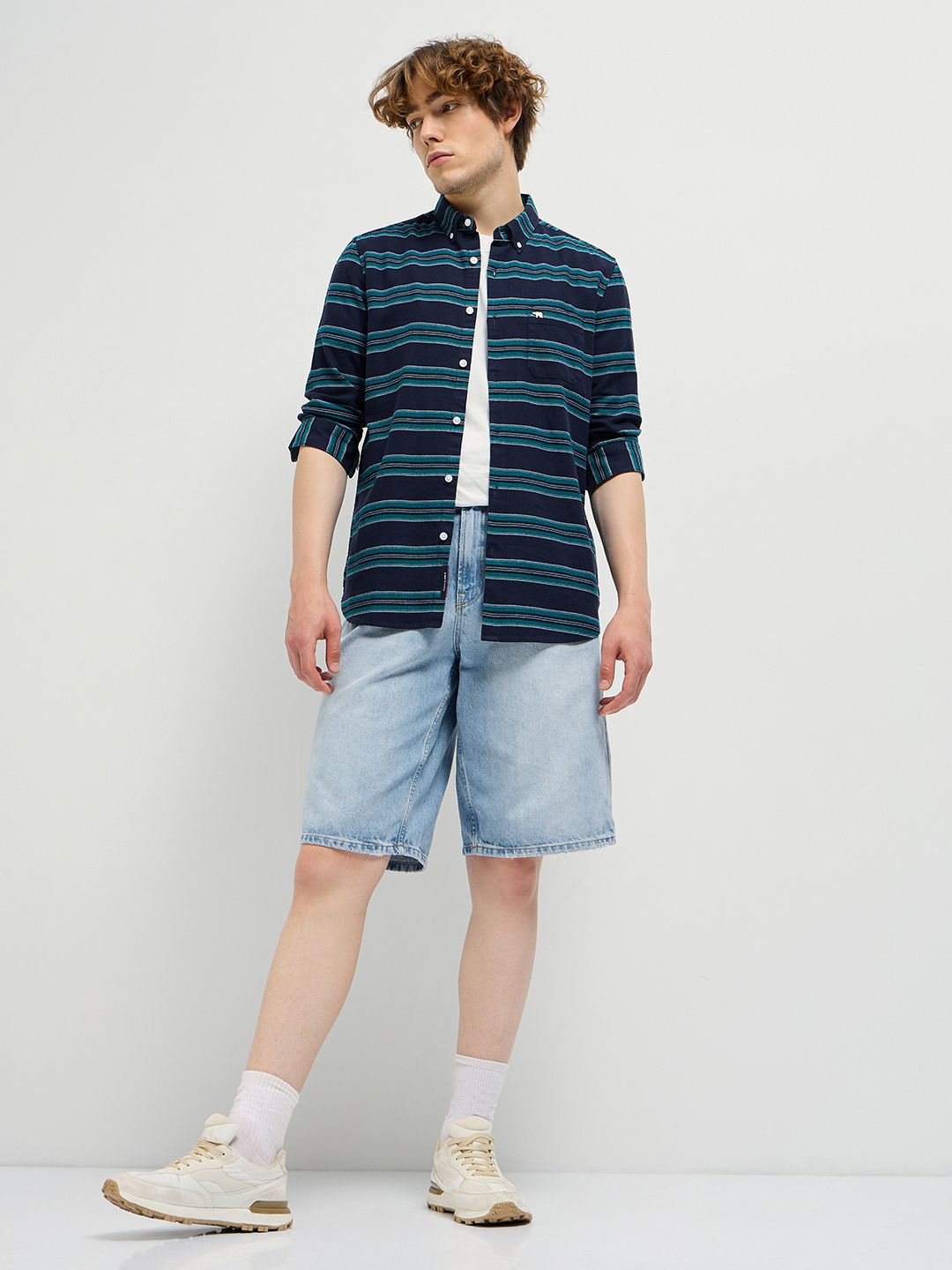 THE BEAR HOUSE 
Men Cotton Slim Fit Striped Casual Shirt