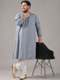 SOJANYA PLUS Plus Size Men Ethnic Motifs Embroidered Pure Cotton Straight Kurta & Pyjamas