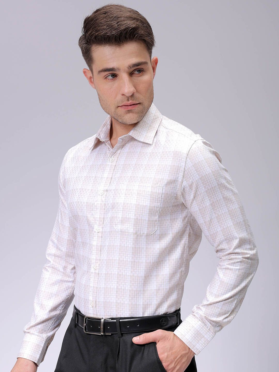 The Indian Garage Co. X Luxe Men Spread Collar Checked Slim Fit Formal Shirt