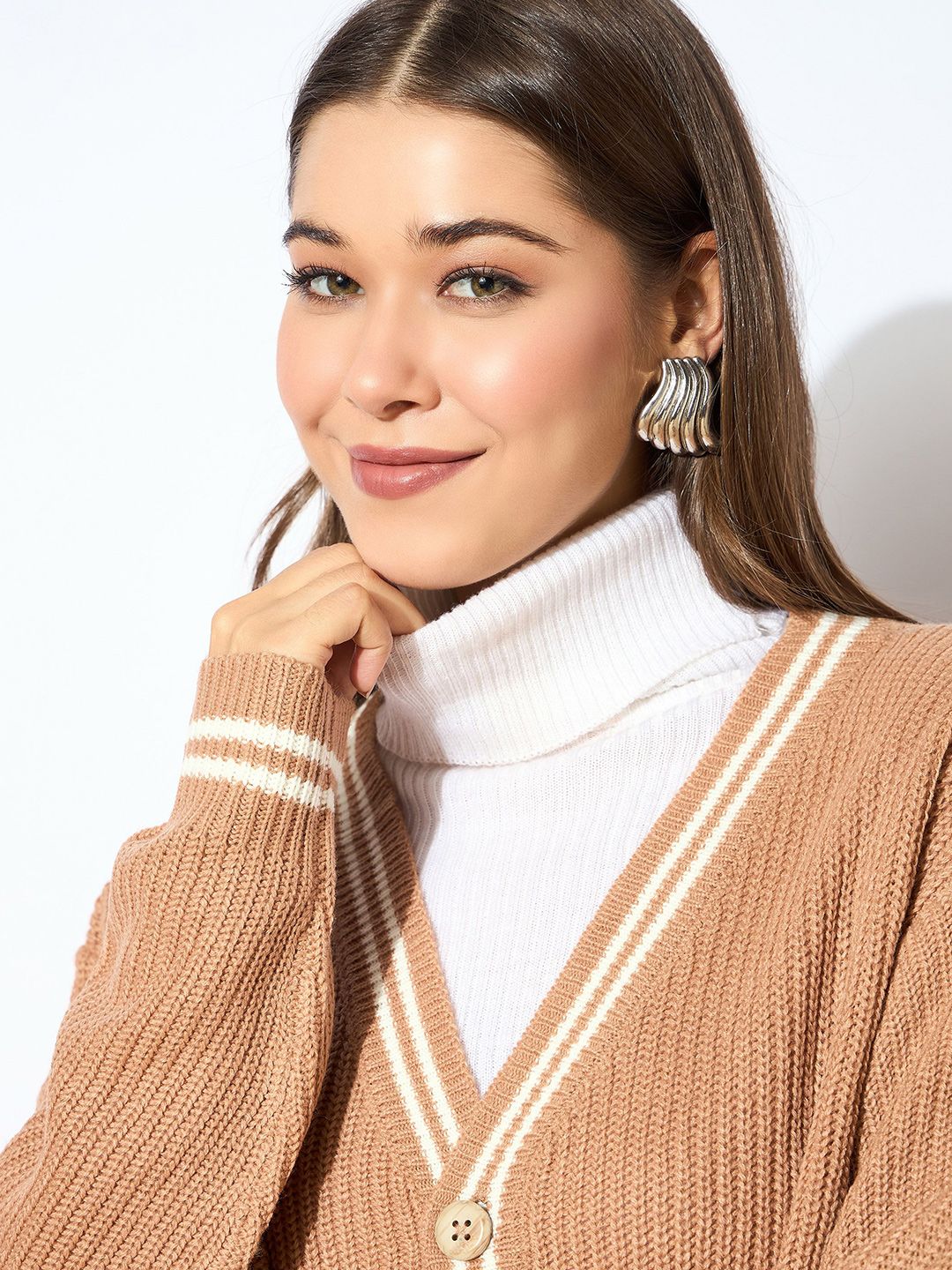 SASSAFRAS Women Acrylic Front-Open Oversized Sweater