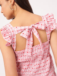 DressBerry Cutesy Print Smocked Tie-Up Back Top