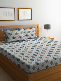 Myntra Elegant Homes Blue Geometric Cotton 400TC King Double Bedsheet dengan 2 Sarung Bantal