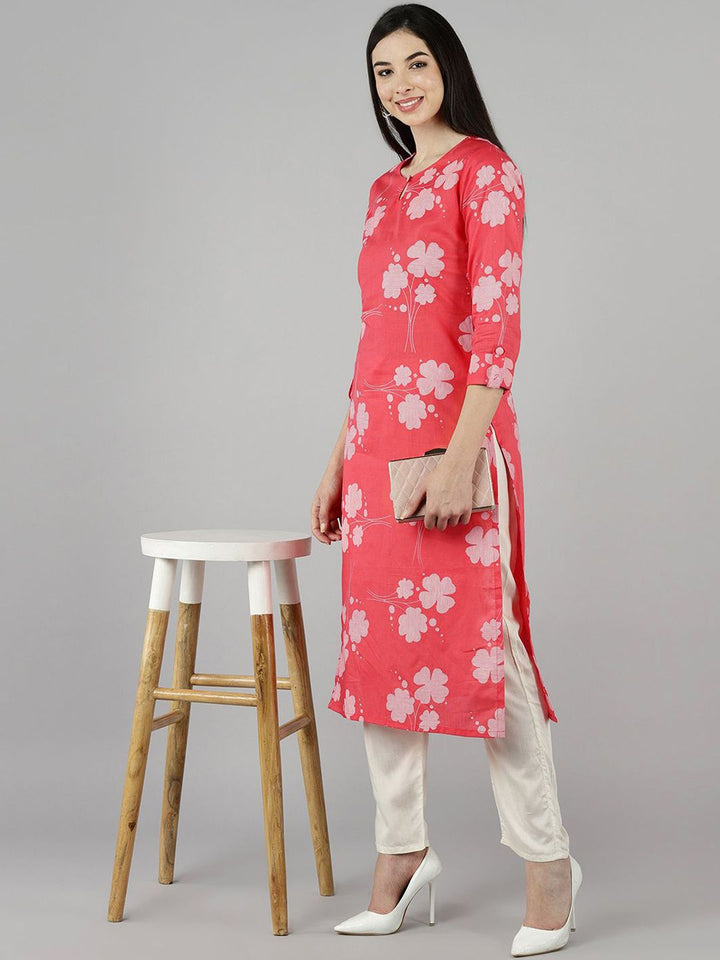 KALINI Women Floral Printed Keyhole Neck Kurta