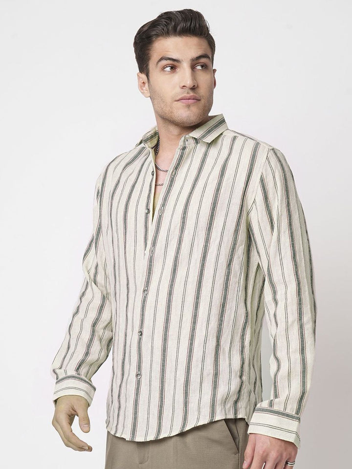 VASTRADO Classic Vertical Striped  Slim Fit Burlap Cotton Casual Shirt
