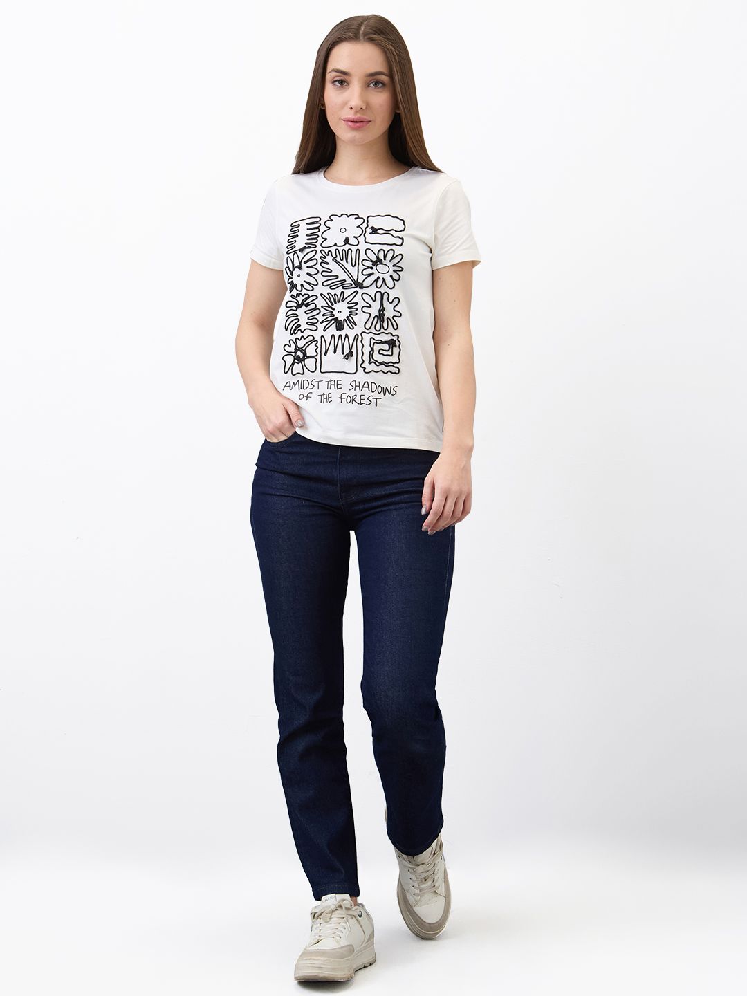 SPYKAR Women Regular Fit Floral Printed Round Neck Cotton T-shirt
