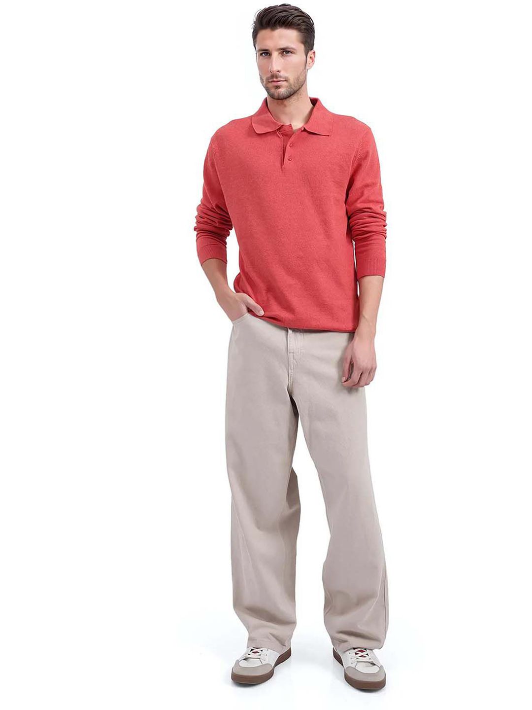 RARE RABBIT Men Pure Cotton Polo Collar T-shirt