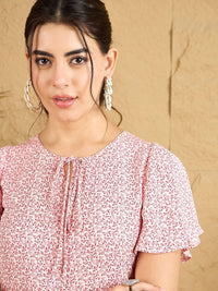Berrylush Women Floral Printed Tie-Up Neck Top
