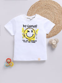 Happy Faces Boys Pure Cotton Typography & Graphic Printed T-shirt