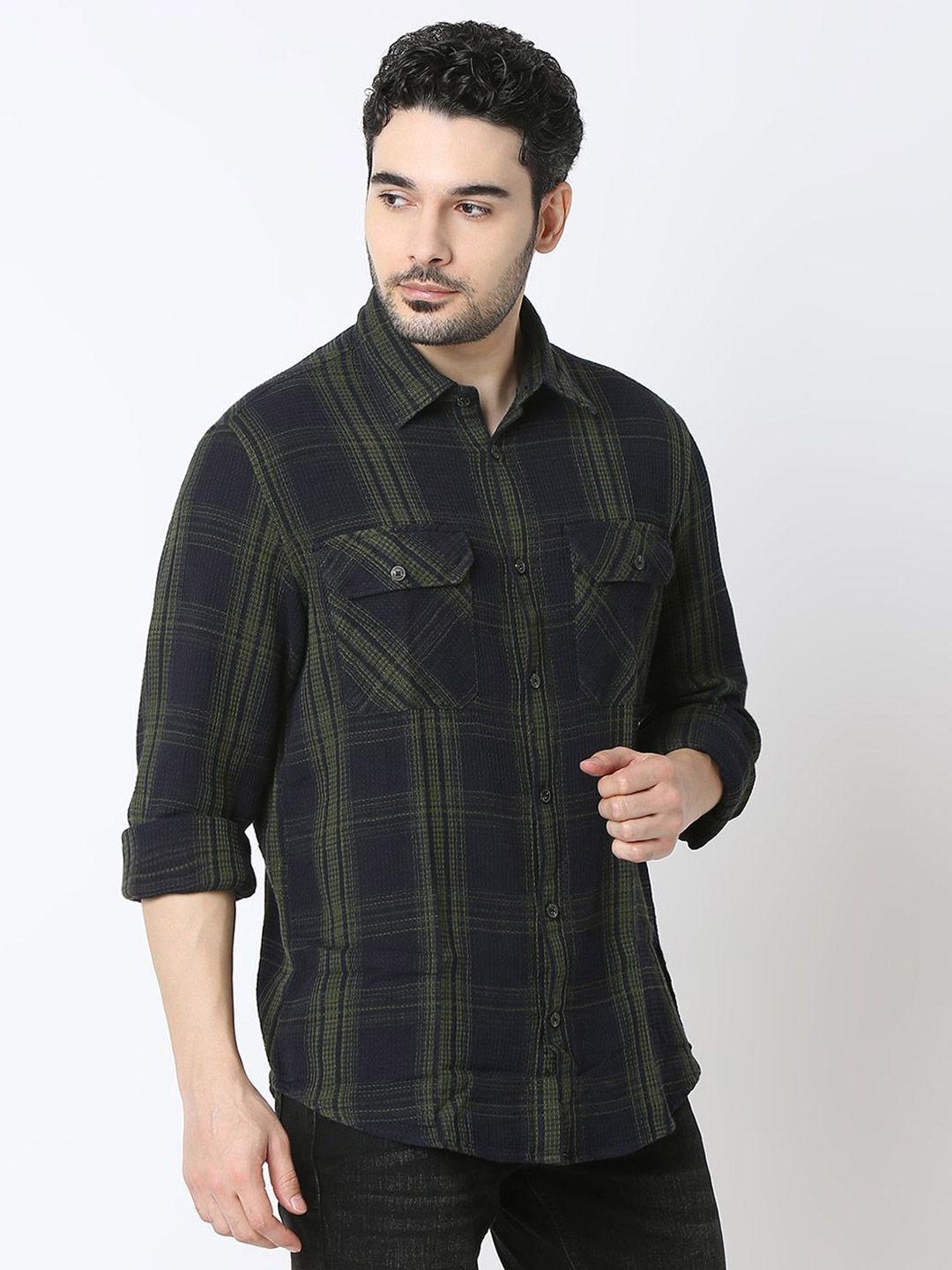 SPYKAR Men Slim Fit Spread Collar Tartan Checked Cotton Casual Shirt
