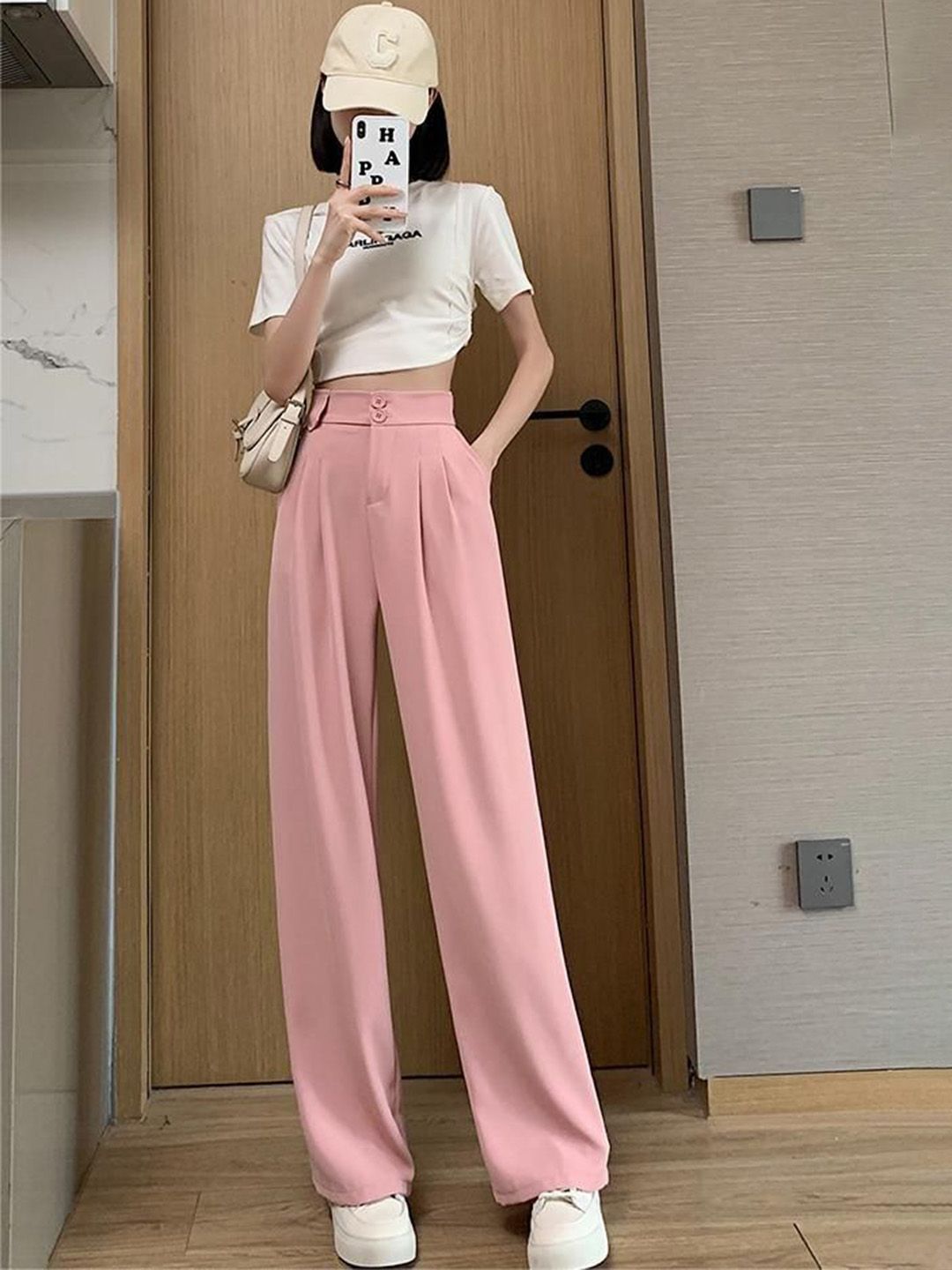 all about you Women Loose Fit High-Rise Flat-Front Korean Pants