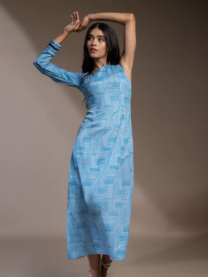 Mamicha Print Satu Bahu Pakaian Midi Fit & Flare Crepe