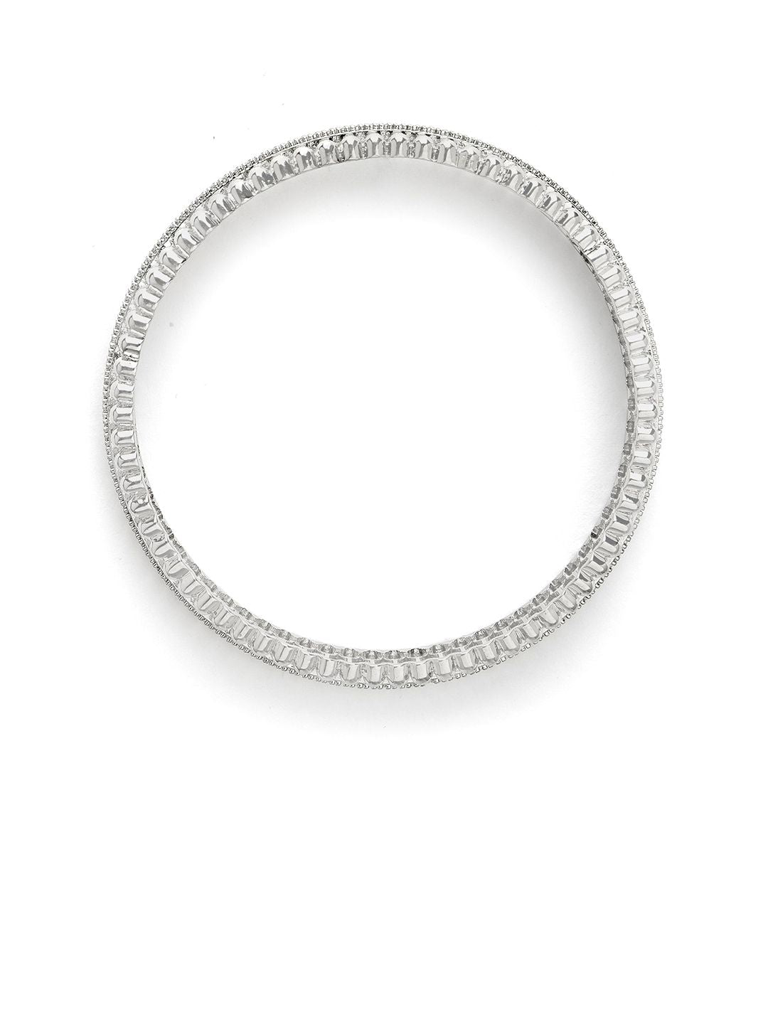 KARATCART Set Of 2 Silver-Plated Cubic Zirconia Studded Bangles